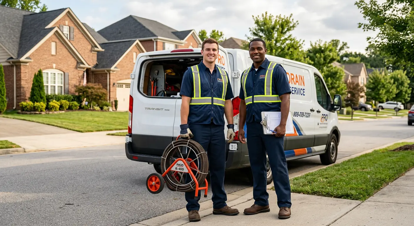 Sewer and drain service team with equipment ready for work in Newman