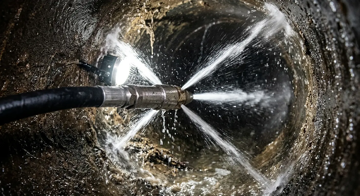 High-pressure hydro jetting nozzle cleaning sewer pipe for Sewer Cleanout in Newman